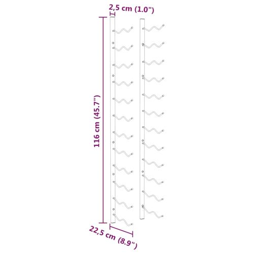 Стойки за вино за 24 бутилки, стенен монтаж, 2 бр, бели, желязо