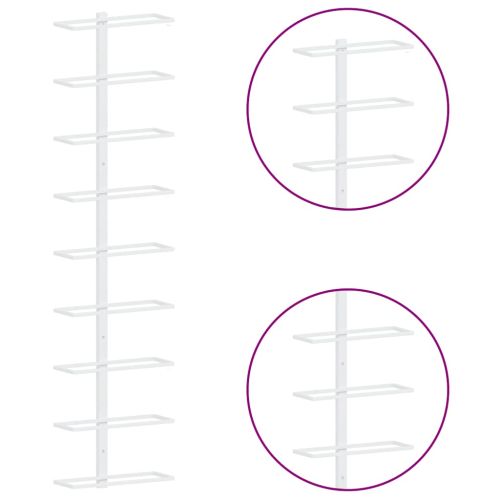 Стойки за вино за 9 бутилки, стенен монтаж, 2 бр, бели, желязо