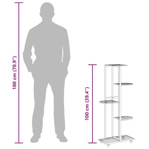 5-етажна стойка за цветя на колела 44x23x100 см черна желязо