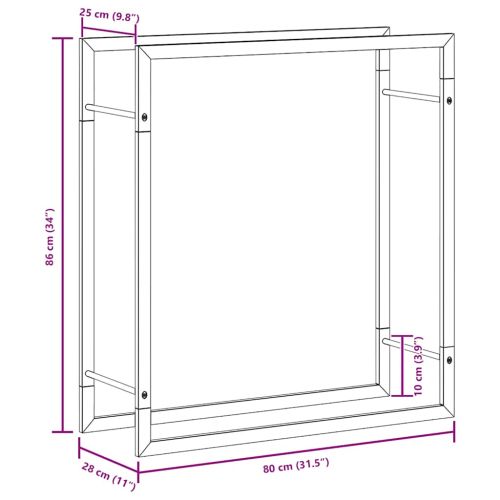 Стойка за дърва за огрев, 80x28x86 см, неръждаема стомана