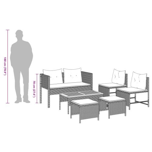 Градински Софа Комплект 6 pcs Сив и тъмен син полиратан