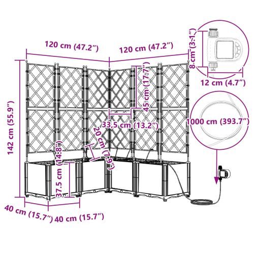 Градинска саксия 3 pcs Сив 120 x 40 x 126 см Пластмаса