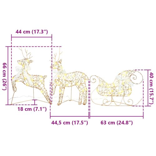 LED елени с 60 LED светодиода 3 pcs Топло бяло PET