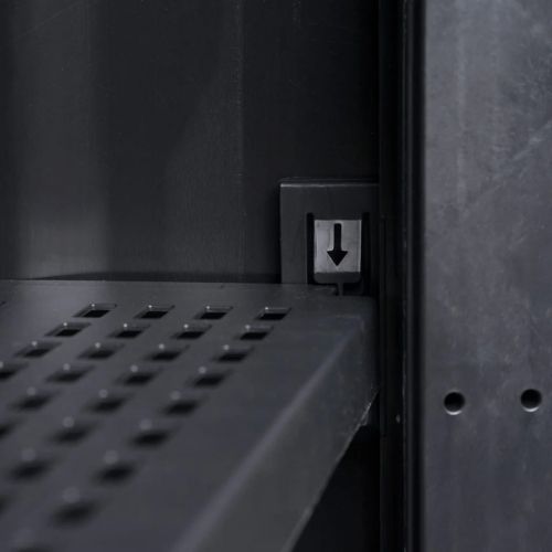 Градински шкаф за съхранение с 4 рафта, черно и сиво