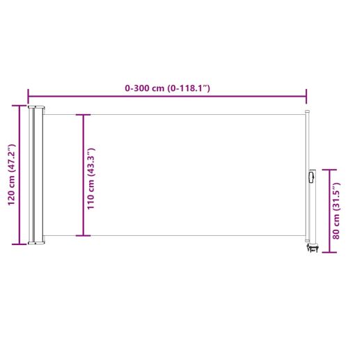 Прибираща се дворна странична тента, 120x300 см, червена