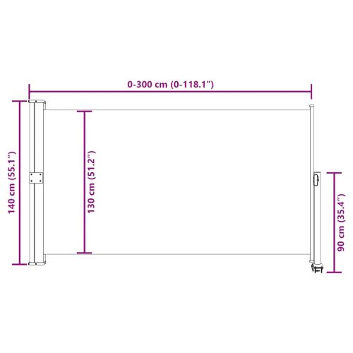 Прибираща се дворна странична тента, 140х300 см, кафява