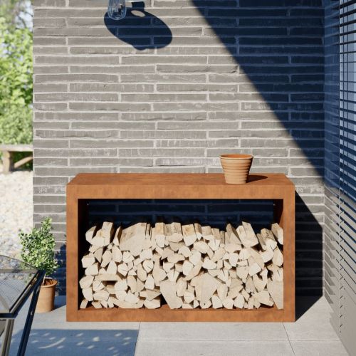 Стойка за дърва за огрев 100x40x60 cm Патинираща стомана