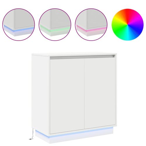 LED конзолна маса с рафт Бяло 71 x 34,5 x 75 см Инженерно дърво