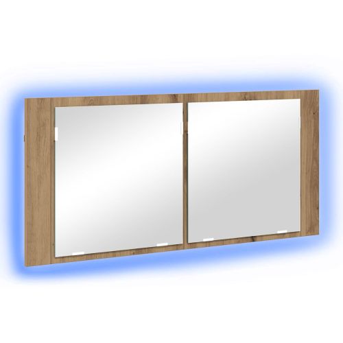 LED Огледало за Съхранение Дъб 100 x 12 x 45 см Инженерно дърво