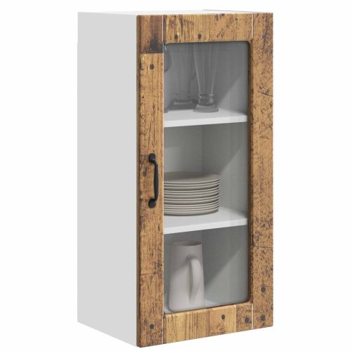 Стенен стъклен шкаф Lucca 2 pcs Старо дърво 40 x 31 x 80 см
