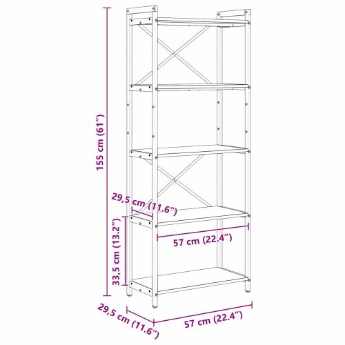 Рафт за книги Черния дъб 60 x 30 x 155 см Инженерно дърво