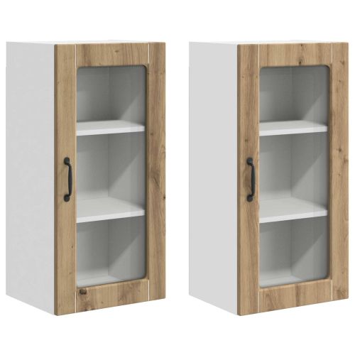 Стенен стъклен шкаф LUCCA 2 pcs Дъб артизан 40 x 31 x 80 см
