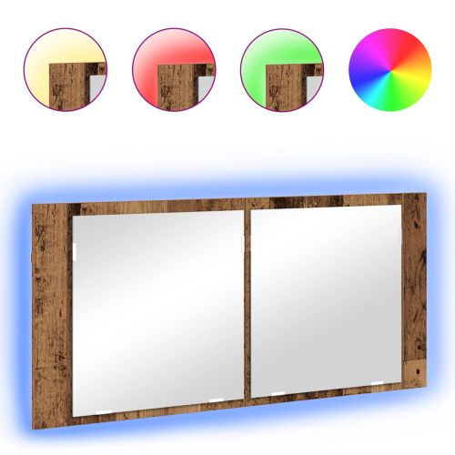 LED Огледало за Съхранение Старо дърво 100 x 12 x 45 см