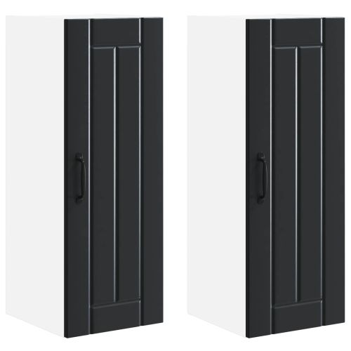 Кухненски шкаф 2 pcs Черно 30 x 31 x 80 см Инженерно дърво