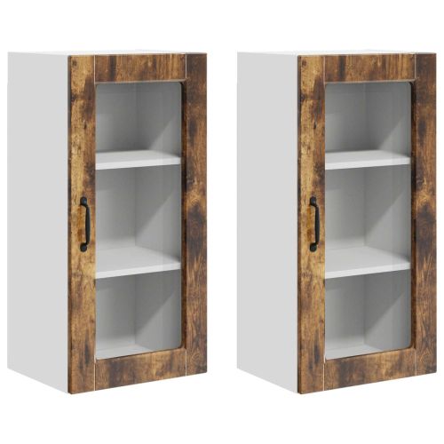 Стенен стъклен шкаф LUCCA 2 pcs Опушен дъб 40 x 31 x 80 см