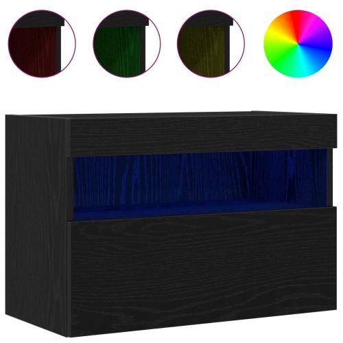 TV стенен шкаф с LED Черен дъб 60 x 30 x 40 см Инженерно дърво