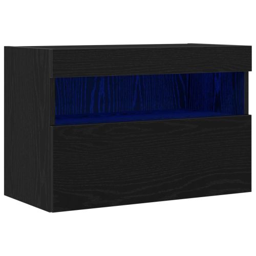 TV стенен шкаф с LED Черен дъб 60 x 30 x 40 см Инженерно дърво