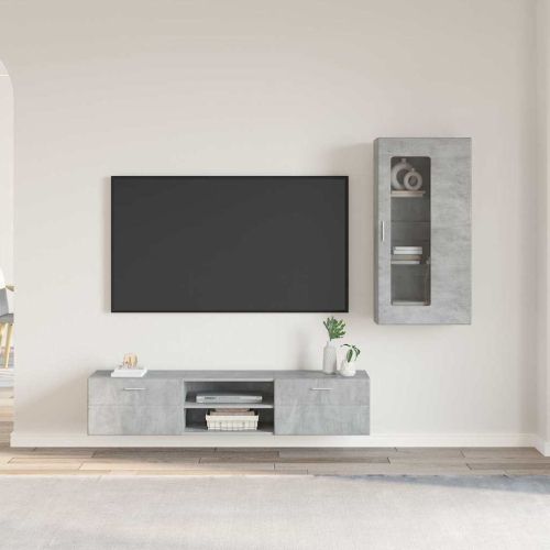 Комплект ТВ шкаф с рафт FLORIN Циментено сиво Инженерно дърво