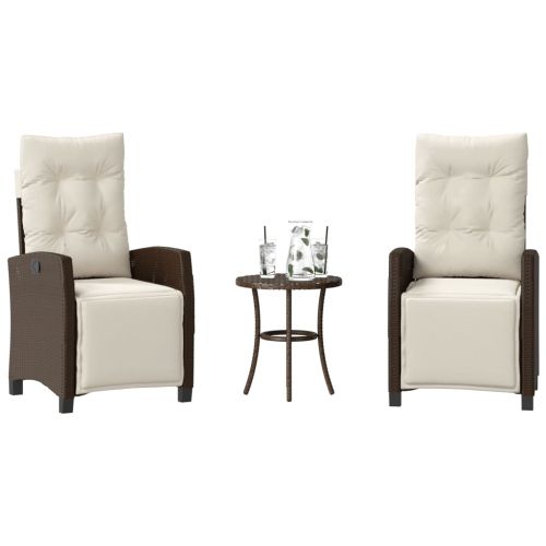 Бистро комплект с възглавници 3 части кафяв полиратан