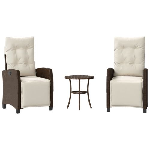 Бистро комплект с възглавници 3 части кафяв полиратан