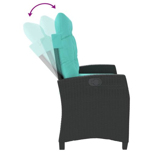 Накланяща се градинска пейка с възглавници черен полиратан