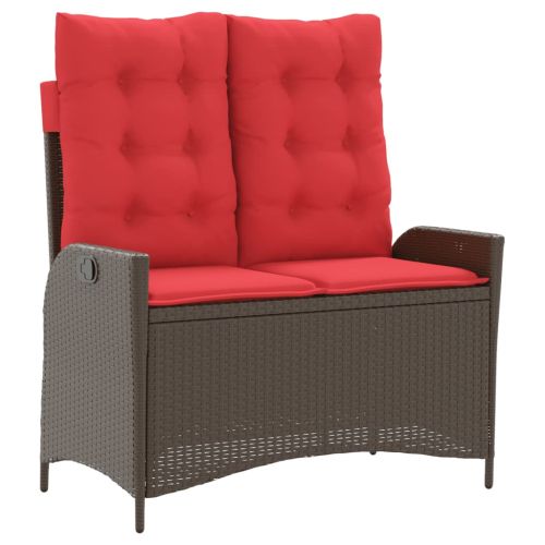 Накланяща се градинска пейка с възглавници кафяв полиратан