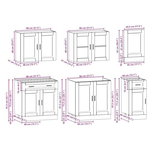 Комплект кухненски шкафове, 7 части, "Porto", черно инженерно дърво