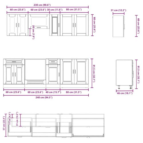 Комплект кухненски шкафове от 8 части "Porto", черно инженерно дърво