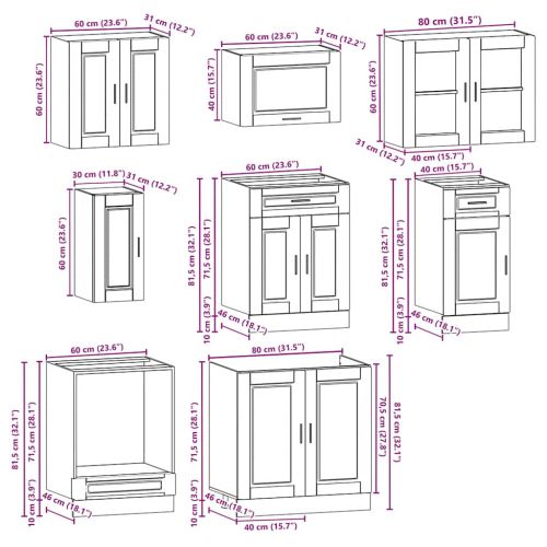 Комплект кухненски шкафове от 8 части "Porto", черно инженерно дърво