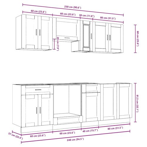Комплект кухненски шкафове от 8 части "Porto", черно инженерно дърво