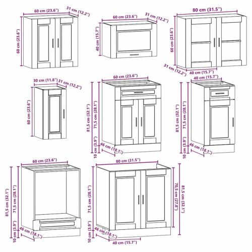 Комплект кухненски шкафове от 8 части "Porto" опушен дъб, инженерна дървесина