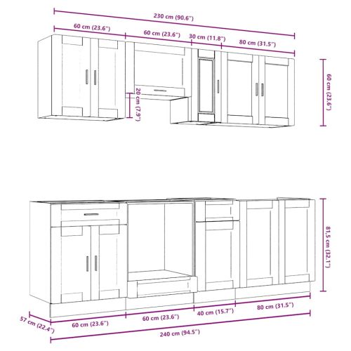 Комплект кухненски шкафове от 8 части "Porto" опушен дъб, инженерна дървесина