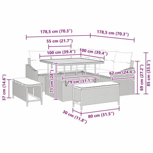 Градински Софа Комплект с възглавница 8 pcs Сив Полиратан