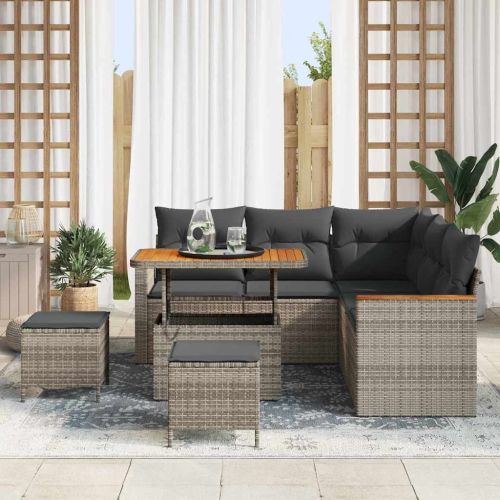 Градински Софа Комплект с възглавница 8 pcs Сив Полиратан