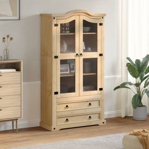 Стъклен шкаф витрина Corona 99x43x187 см бор масив