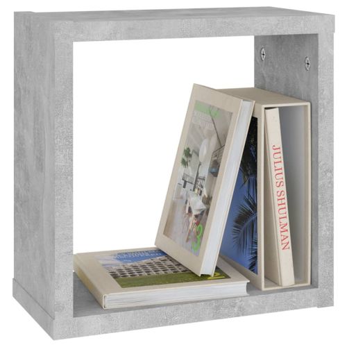 Стенни кубични рафтове, 4 бр, бетонно сиви, 30x15x30 см