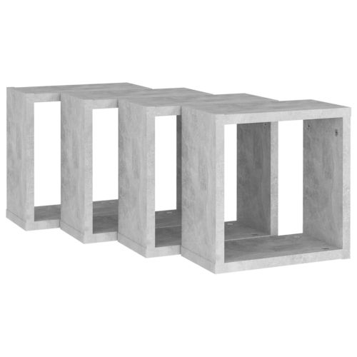 Стенни кубични рафтове, 4 бр, бетонно сиви, 30x15x30 см