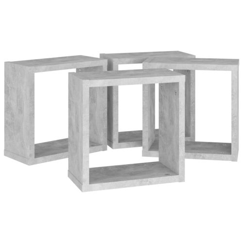 Стенни кубични рафтове, 4 бр, бетонно сиви, 30x15x30 см