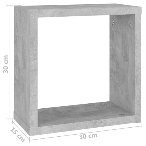 Стенни кубични рафтове, 4 бр, бетонно сиви, 30x15x30 см