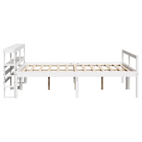 Легло за възрастни с табла, бяло, 120x200см, борово дърво масив