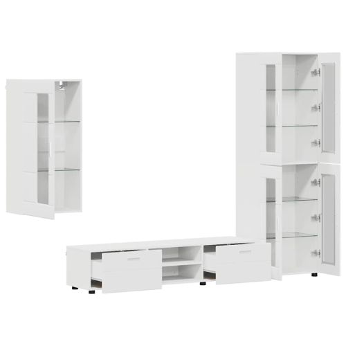 Комплект ТВ шкаф с чекмедже FLORIN 3 pcs Бяло Инженерно дърво