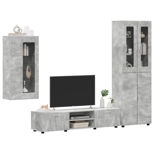 Комплект ТВ шкаф FLORIN 3 pcs Циментено сиво Инженерно дърво