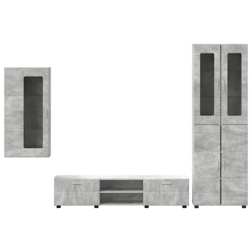 Комплект ТВ шкаф FLORIN 3 pcs Циментено сиво Инженерно дърво