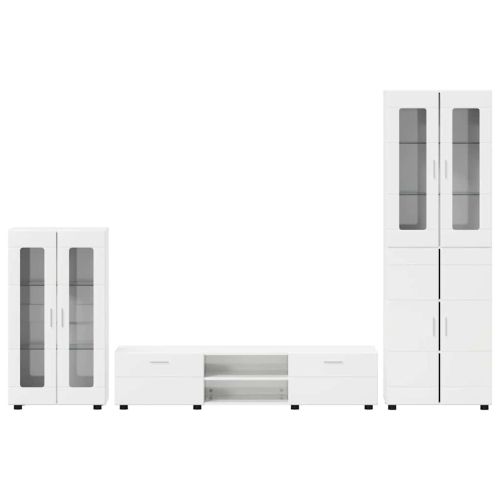 Комплект ТВ шкаф с чекмедже FLORIN Лъскаво бяло Инженерно дърво