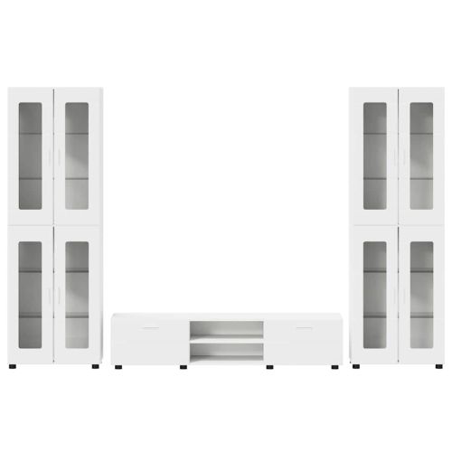 Комплект ТВ шкаф с чекмедже FLORIN 3 pcs Бяло Инженерно дърво