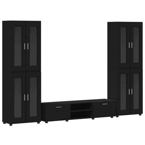Комплект ТВ шкаф с чекмедже с рафт FLORIN Черно Инженерно дърво
