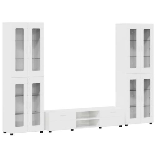 Комплект ТВ шкаф с чекмедже FLORIN Лъскаво бяло Инженерно дърво