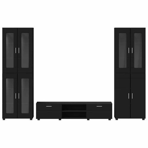 Комплект ТВ шкаф с чекмедже с рафт FLORIN Черно Инженерно дърво