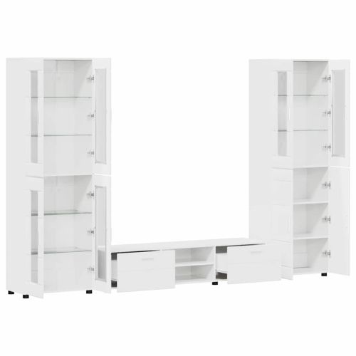 Комплект ТВ шкаф с чекмедже FLORIN Лъскаво бяло Инженерно дърво