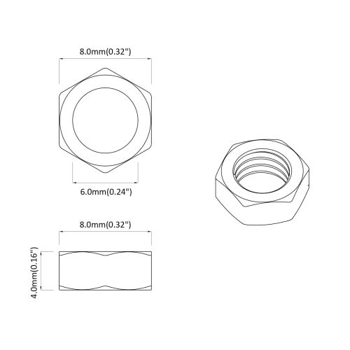 Шестоъгълна гайка 2 pcs Сребрист М6 Метал